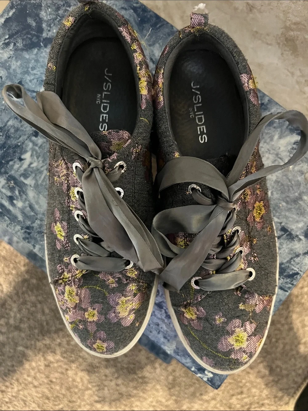Women’s Floral gray Lace-Up Sneakers - Casual Everyday Shoes